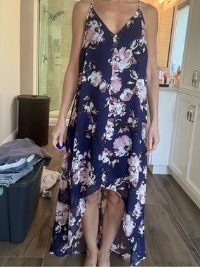 Venus Navy Floral High Low Flowy Dress